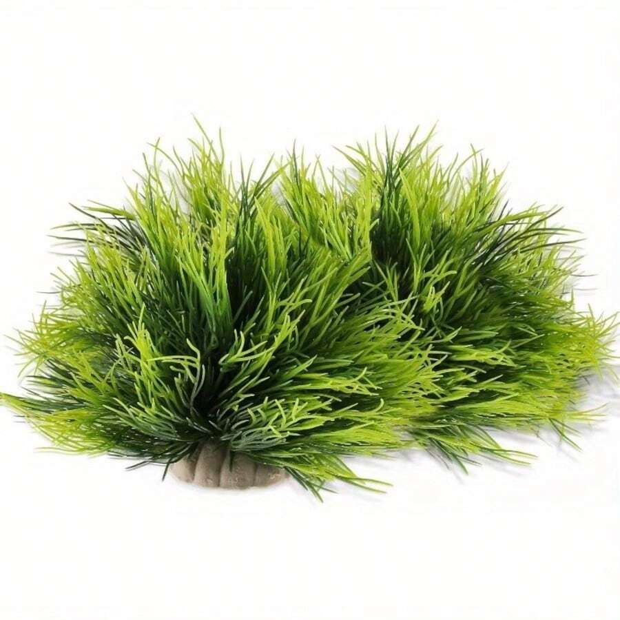 2pcs Artificial Aquarium Plants - Fresh Green Plastic Aquarium Decor, Assorted Sizes, PVC Material, Ideal For Aquatic Pet Lovers, Fish Tank Accessories - Happy Aquarium - View 1