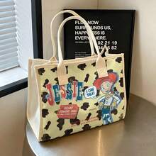 Miniso Túi tote Jessie trong phim Toy Story của Pixar - Túi đeo vai bằng vải canvas in hình cao bồi, túi xách cỡ lớn tiện dụng cho công việc, trường học, du lịch và mua sắm. - trắng - Xem 6