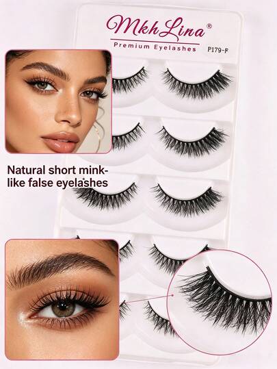 Natural Short False Eyelashes 5 Pairs, Soft Lightweight Strip Lashes, Mkhlina Premium Eyelashes For Natural Beauty