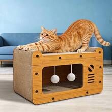 Double-Layer Cat Scratching Board With Hanging Ball Toy, Multi-Functional Cat House With Sleeping Area And Activity Area, Suitable For Multiple Cats And Kittens - 51x24x28cm / 20x9.5x11inch - View 8