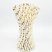 100pcs White & Gold Christmas Paper Straws (Disposable), Multi-Pattern Disposable Straws Suitable For Birthday Parties, Coffee, Cocktails, Weddings, DIY Decorations And Party Supplies - Multicolor - View 16