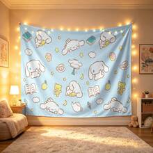 Miniso 三麗鷗 Cinnamoroll 茶點時光美學掛毯，淺藍色滿版印花壁掛，柔軟布料背景，適用於臥室、派對與攝影 - 0 - 查看 1