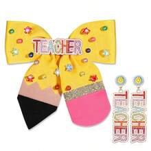 Yqq Mokkia Hair Bows For Teachers, Teacher Accessories, Sets, Large Jeweled Hair Clips, Silky Satin Ribbons, Hairpins, Thank You Gifts For Teachers - 白色黃色 - 查看 7
