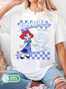 Ragatha's Retro Checkered Graphic Tee, Y2K Style Cotton T-Shirt, Gift For Digital Circus Fans. - 白色 - 查看 6