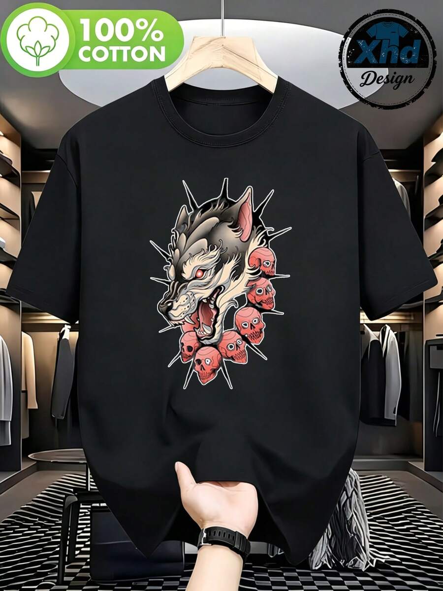 Camiseta para hombre Cráneos de Dragón Ojos Rojos Espinas Cómodo y versátil Casual al aire libre de manga corta - Negro - Ver 1