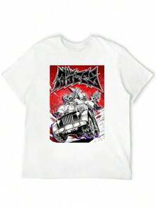 Gachiakuta Motorcycle Casual T-Shirt In Black And White, Crew Neck, Short Sleeve, Perfect Gift For Men, Clothing | Casual Style | Moisture-Wicking Fabric, Rapper Print T-Shirt - 180 G/M² Cotton, Unisex Casual Short-Sleeve T-Shirt For Men And Women, Comfortable For All Seasons, Machine Washable, Size KGKH - 白色 - 查看 4