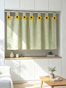 1PC Cute Korean-Style Sunflower Green Short Curtain,Farmhouse Style. Small Window Curtains For Kitchens,Half Curtains For Doors, Cabinet Partitions - Easy To Install (Rod Pocket Process). - Green - View 5