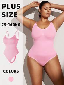 1pc Women Plus Size Seamless Tummy Control Butt Lifter Thong Shapewear Summer - Baby Pink - View 9