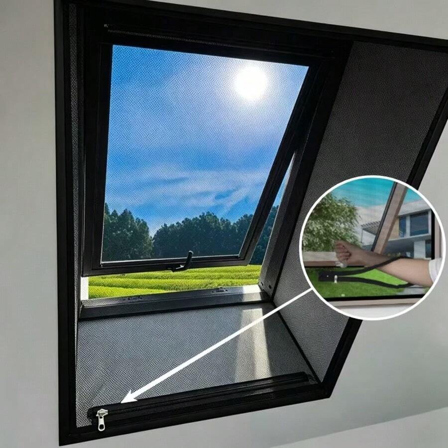 Upgraded Zipper Mosquito Net Curtain, Convenient Window Opening, Zipper Mesh Screen, Multiple Sizes Available - Black Mesh Bottom Zipper 40cm - View 1