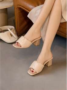 2026 Solid Color Elegant Ruffle Trim High Heel Sandals, Office/Summer Wear For Women - Apricot - View 4