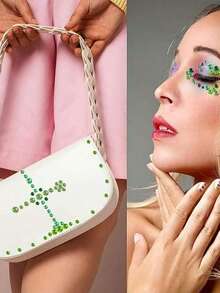 Self-Adhesive Facial Rhinestones, Multiple Sizes Available, Green And Dark Green Rhinestone Stickers, Suitable For Face, Eyes, Nail Art, Body Crafting - Green - View 6