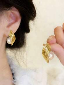 5 Pairs Niche Luxury Elegant Elegant Fashion Unique Drip Oil Flower Geometric Asymmetric Square Rhinestone Faux Pearl Earrings Set, Suitable For Women's Daily, Festival, Party, Vacation Wear - Five-piece Earring Set - View 5