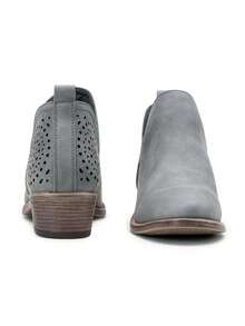 Low Heel Western Ankle Boots – Cutout Perforated Short Booties For Women - 灰色 - 查看 7