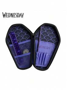MGM Set Alat Tulis Resmi Wednesday Addams Nevermore Academy Crypt, Termasuk Kotak Pensil, Buku Catatan, Penggaris, Pensil, dan Penghapus, Desain Gaya Gotik Gelap, Cocok untuk Pembelajaran Siswa dan Koleksi Penggemar, Hadiah Ideal untuk Kembali ke Sekolah dan Penggunaan Sehari-hari - A - View 5
