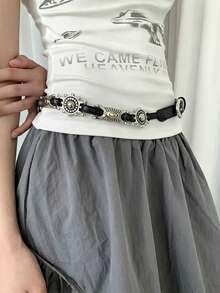 Retro Punk Style Metal Rivet Decor Belt, Fashionable Accessory For Skirts - Black - View 2
