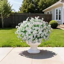 6 bouquets de fleurs décoratives artificielles pour l'extérieur, fausses plantes, gloire du matin artificielle, fausses plantes pour intérieur et extérieur, fleurs artificielles résistantes aux UV à l'aspect réaliste, pour pots de fleurs, porte d'entrée, porche, patio, balcon, maison, jardin, arrière-cour, décoration de la cour avant, printemps été 1/3/6 bouquets - Blanc - Voir 6