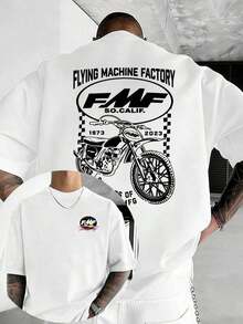 Men's Racing 50th Anniversary Motorcycle Print T-Shirt, Comfortable And Casual Short Sleeve, 220g Pure Cotton Double-Sided Print T-Shirt For Off-Road Motorcycle Enthusiasts, American Biker Culture Clothing, Must-Have Summer Fashion Item, Ideal Gift For Men. - 粉色 - 查看 1