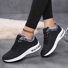 Winter New Arrival Thermal Lined Thick Warm Fashionable Casual Chunky Sole Air Cushion Sneakers - Black - View 10