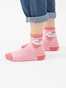 5双女童船袜，儿童幼儿加厚保暖袜，白色、粉色、黄色、蓝色、撞色、条纹、卡通字母、冰淇淋、爱心图案，秋冬季，柔软、加厚、简约、可爱、百搭，适合日常穿着，学生适用 - 彩色 - 查看 5