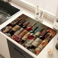 1pc Home Decor, Wine Pattern Printed Absorbent Dish Drying Mat, Espresso Machine Countertop Absorbent Mat, Sink Drain Mat, Soft Faucet Absorbent Mat, Sink Cup Mat, Kitchen & Bathroom Accessories - Multicolor - View 9