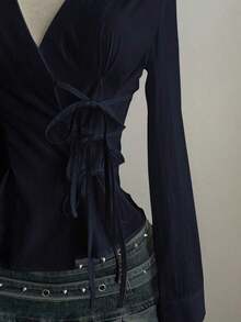 Women Blouses & Shirts - Navy Blue - View 4