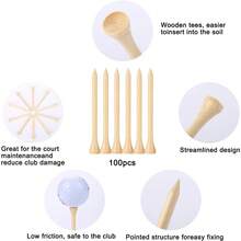 100 PCS Golf Tees Durable Bamboo 3 1 4 Inch  Tee Reduce Friction Side Spin For Stable Golfing Accessories - Primary - View 5