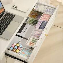 Desk And Drawer Storage Box, Built-In Storage Compartments, Divided Makeup And Skincare Organizer Box, Suitable For Various Size Drawers, Home Desktop And Drawer Organizer - White - View 5