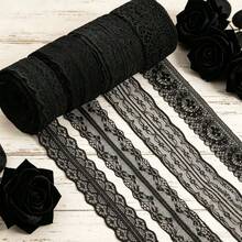 Pita Bordir Renda Hitam Gaya Gotik 10 Meter/Gulungan untuk Menjahit DIY - A-Hitam - View 8