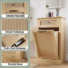 Armario para Ropa Sucia con Cajón Extraíble, Estilo Ratán, Organizador de Lavandería con Cesta de Ropa Sucia Extraíble, Cesto de Madera Oculto para Ropa Sucia con Cajón, 21.6" L X 13" W X 35.8" H, Gris - Gris - Ver 2