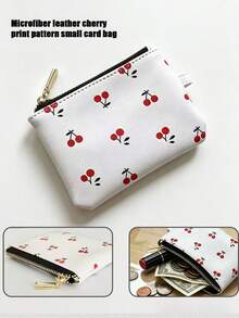 1pc Cherry Pattern Women's Coin Purse Wallet, Red Money Bag, Coin Pouch, Card Holder, Women's Wallet Storage Bag - Red and White - View 3