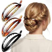 Yqq 3 French Hair Clips, Oval, Flexible, For Ponytails, Smooth, With Strong Grip Closure, Metal-Free, Hair Accessories For Women And Girls, 3 Colors - 玳瑁色經典配色 - 查看 8