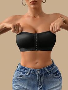 1 chiếc áo hai dây nữ mở phía trước, không dây vai, thoải mái, gọng, tối giản, không đường may. - màu đen - Xem 8