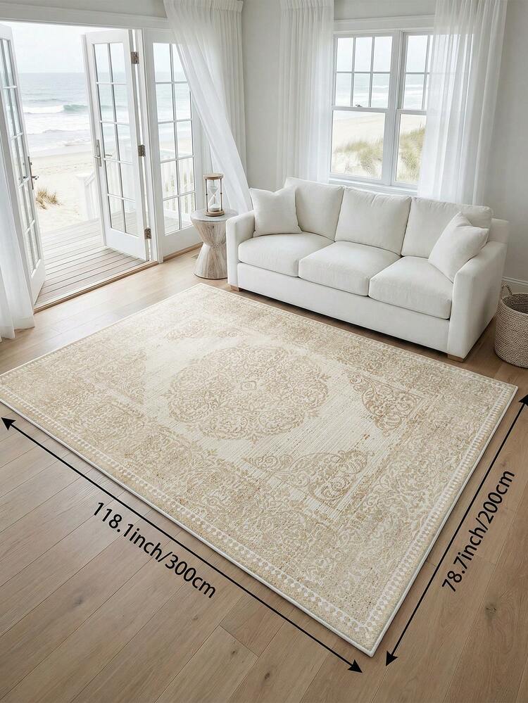 1pc Light Color Bohemian Style Living Room Rug, Suitable For Kitchen, Dining Room, Bedroom, Room Holiday Decor, Indoor/Outdoor, Office, Lobby, Anti-Slip Doormat, Bathroom Rug, Hallway, Study, Gaming Area - Apricot - View 12