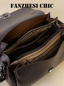 Bolso de mano de mujer de PU marrón, con textura de grano de lichí, ideal para damas de oficina, maestras y profesionales jóvenes, perfecto para el transporte diario, la oficina, las citas y las salidas casuales, un estilo versátil para todas las estaciones, diseño compacto y elegante - Café - Ver 5