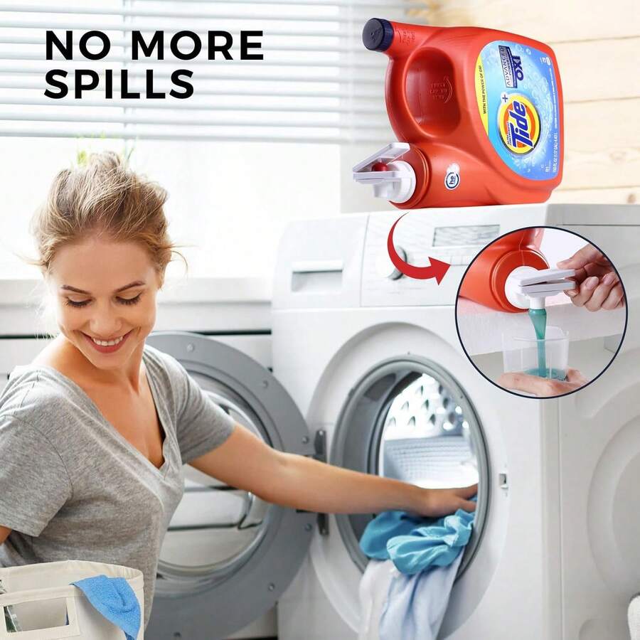 1pc Laundry Detergent Dispenser With One-Touch Button & Push-Pull Spout - No-Power Setup, Portable Plastic Soap Container Suitable For Home, Camping, Laundry Room - Durable Liquid Soap Dispenser, Easy-Grip Button For S &