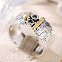 Vintage Wide Band Ring - Handcrafted Textured Ring, Geometric Jewelry - Two-color - View 5