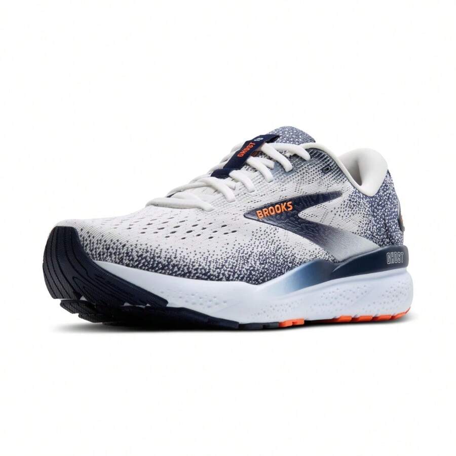 Brooks Mens Ghost 16 Neutral Running Shoe - 白色/海軍藍/橙色 - 查看 1