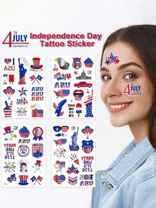 1pc 250th Anniversary Of US Independence Silver Foil Face Sticker, Waterproof Decorative Temporary Tattoo Sticker For US Party - (4 Assorted Tattoo Stickers Randomly Sent) - Multicolor - View 1