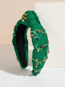 1pc New Solid Color Bohemian Style Rhinestone Headband, Personalized Creative Versatile Hair Accessory Suitable For Dates Hairband - FG264-green - View 5