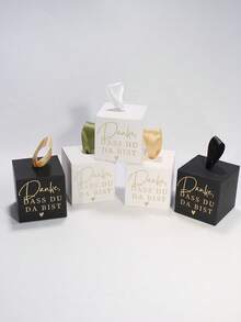 5pcs Mini Cube Gift Boxes With Gold Foil Danke Dass Du Da Bist Design, Black And White Party Favor Packaging With Satin Ribbon Handles For Wedding Reception Bridal Shower Baby Shower Birthday Candy Chocolate Small Gift Boxes - 5.5X5.5X5.5cm - View 5