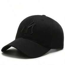 Men's Embossed NY Letter 3D Embroidery Baseball Cap, Unisex Fashion Hat - Black - View 3