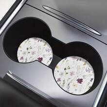 2pcs Flower Plant Absorbent Car Cup Holder Coaster Mats Water Cup Coasters For Women Car Interior Additions Vehicle Home Desk Decor - Colorful - View 3