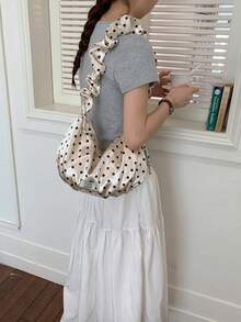 Polka Dot Ins New Versatile Pleated Shoulder Ruffle Drawstring Commuter Dumpling Crossbody Bag - Champagne - View 2
