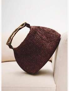 2026 New Summer Women's Fashion High-End Niche Versatile Handbag, Casual Metal Handle Detail Mini Woven Crossbody Bag - Burgundy - View 5