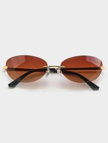 1 Pair Women's Brown Rimless Metal Leg Retro Personalized Fashion Glasses Suitable For Daily Wear - Brown - View 6