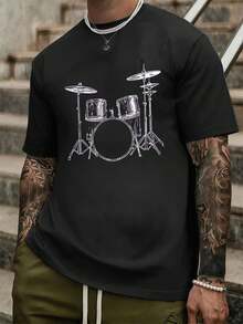T-Shirt For Men With Branded Leather, 100% Cotton, Vestibilità Comfortable, Style Street Hip-Hop, Comfortable, Design Graphic - Black - View 1