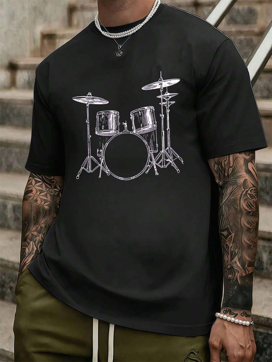 T-Shirt For Men With Branded Leather, 100% Cotton, Vestibilità Comfortable, Style Street Hip-Hop, Comfortable, Design Graphic - Black - View 1