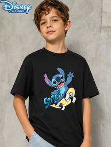 Disney Lilo & Stitch 1 Piece Teen Boys Skateboard Stitch Print Short Sleeve T Shirt Black Daily Summer Boys Clothes Teen Boy Clothes Shirts - màu đen - Xem 3