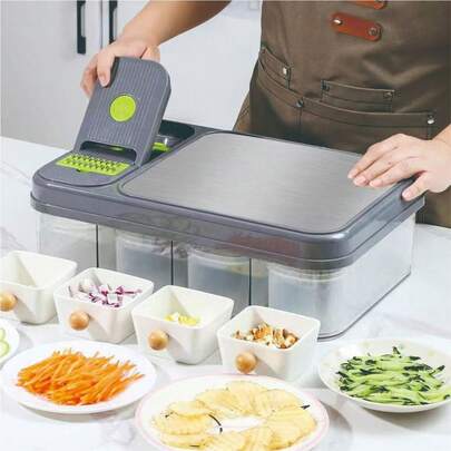 Stainless Steel Cutting Board With 4 Trays - Large Chopping Board Featuring Storage Bins, Juice Grooves, Easy-Grip Handles, And A Food-Sliding Opening; A Carving Board That Doubles As A Food Storage Solution BNSC