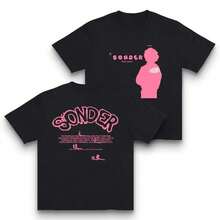 Camiseta Rosa Sonder Rap Casual de Cuello Redondo Estilo Urbano Hecha en EE. UU. Para Mujeres y Hombres [180G 100% algodón, ligera y transpirable, suave y cómoda] camiseta con estampado - Negro - Ver 1